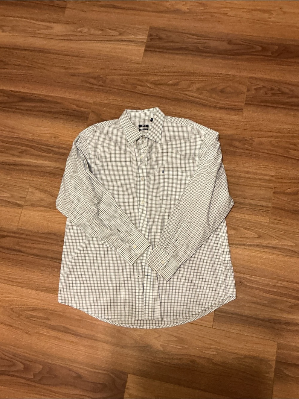 Izod White & Blue Micro-Check Dress Shirt